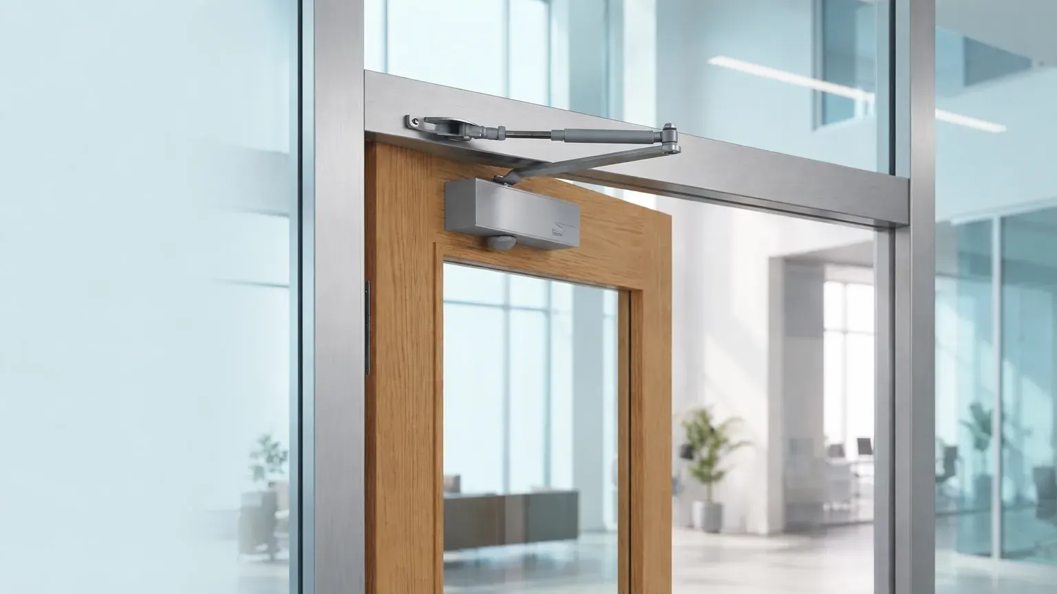 Sterling surface-mounted door closer fitted to a timber office door