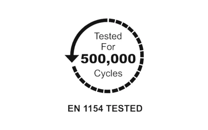Tested for 500,000 cycles, EN 1154 tested badge